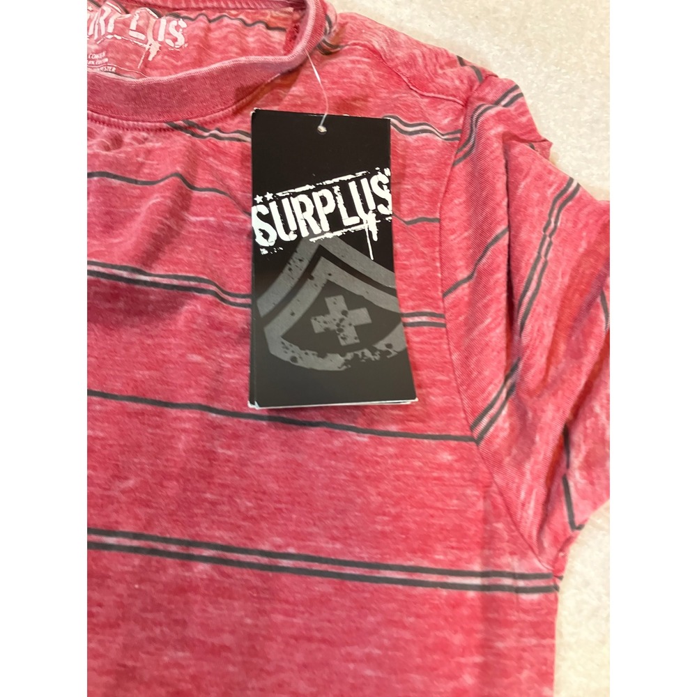 Surplus Mens Size Medium Striped Crewneck Short Sleeve T-Shirt Red Grey NWT - Picture 7 of 7